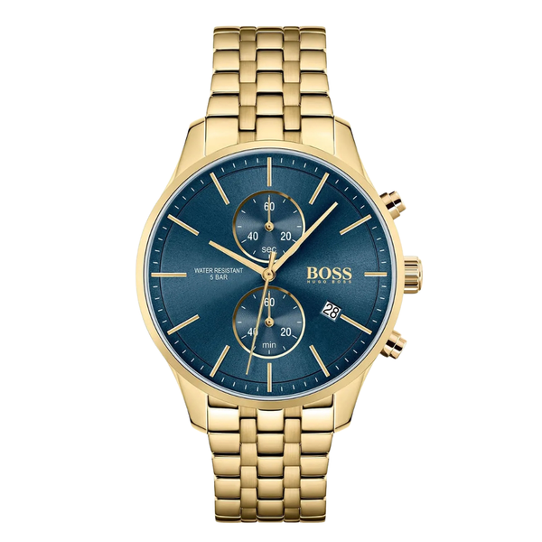 HUGO BOSS Associate Gold Stainless Steel Blue Dial Chronograph Quartz Watch for Gents - 1513841