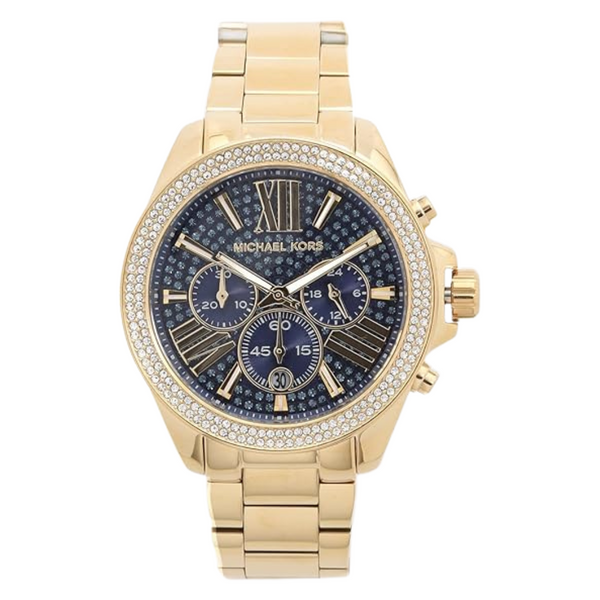 Michael Kors Wren Gold Stainless Steel Blue Dial Chronograph Quartz Watch for Ladies - MK6291