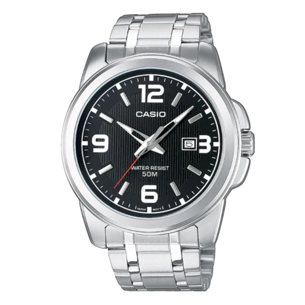 Casio Silver Stainless Steel Black Dial Quartz Watch for Gents - MTP-1314D-1AVDF (AG)