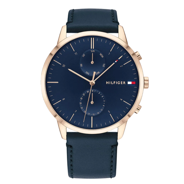 Tommy Hilfiger Hunter Blue Leather Strap Blue Dial Chronograph Quartz Watch for Gents - 1710405