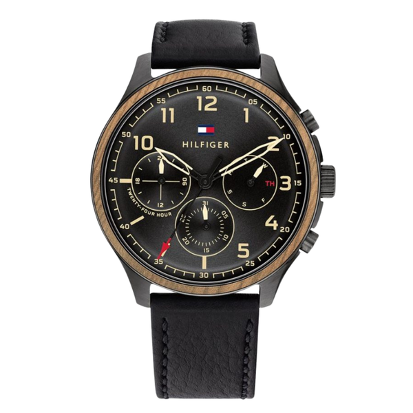 Tommy Hilfiger Asher Black Leather Strap Black Dial Chronograph Quartz Watch for Gents - 1791854