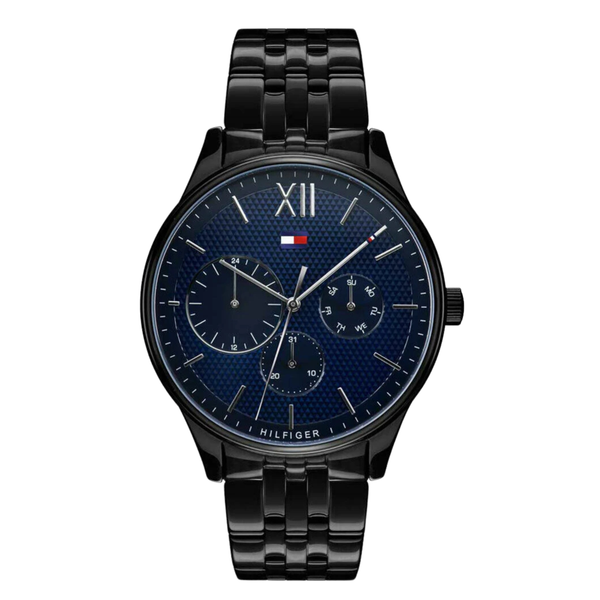 Tommy Hilfiger Damon Black Stainless Steel Blue Dial Quartz Watch for Gents - 1791454