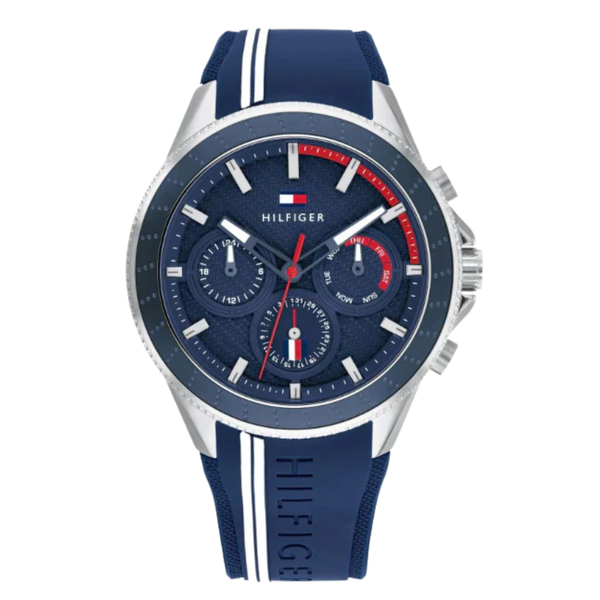 Tommy Hilfiger Aiden Blue Silicone Strap Blue Dial Chronograph Quartz Watch for Gents - 1791859