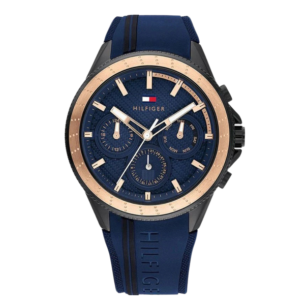 Tommy Hilfiger Aiden Blue Silicone Strap Blue Dial Chronograph Quartz Watch for Gents - 1791860