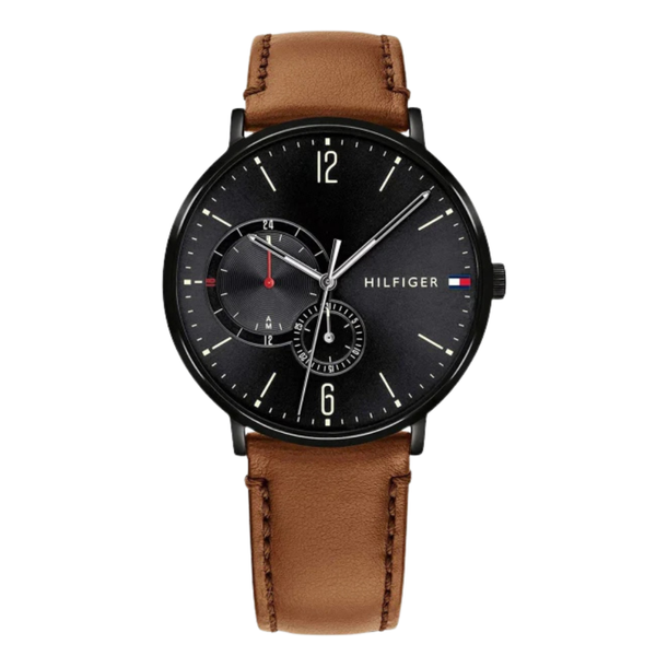 Tommy Hilfiger Brooklyn Brown Leather Strap Black Dial Quartz Watch for Gents - 1791510