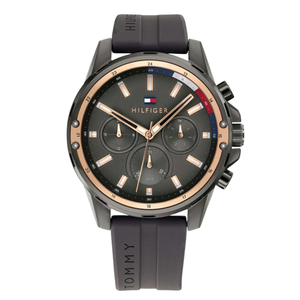 Tommy Hilfiger Mason Grey Silicone Strap Grey Dial Chronograph Quartz Watch for Gents - 1791792