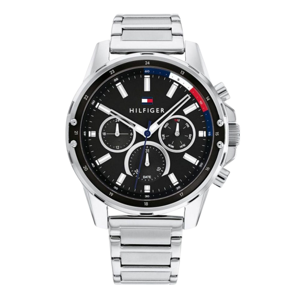 Tommy Hilfiger Mason Silver Stainless Steel Black Dial Chronograph Quartz Watch for Gents - 1791936