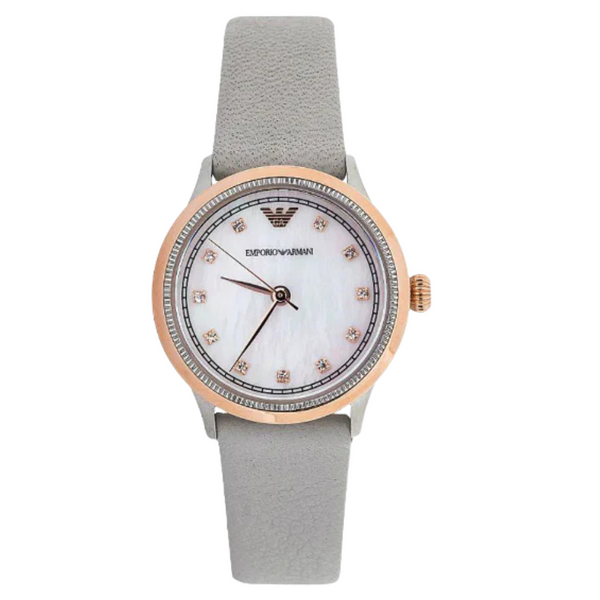 EMPORIO ARMANI Alpha Grey Leather Strap Mother Of Pearl Dial Quartz Watch for Ladies - AR1964