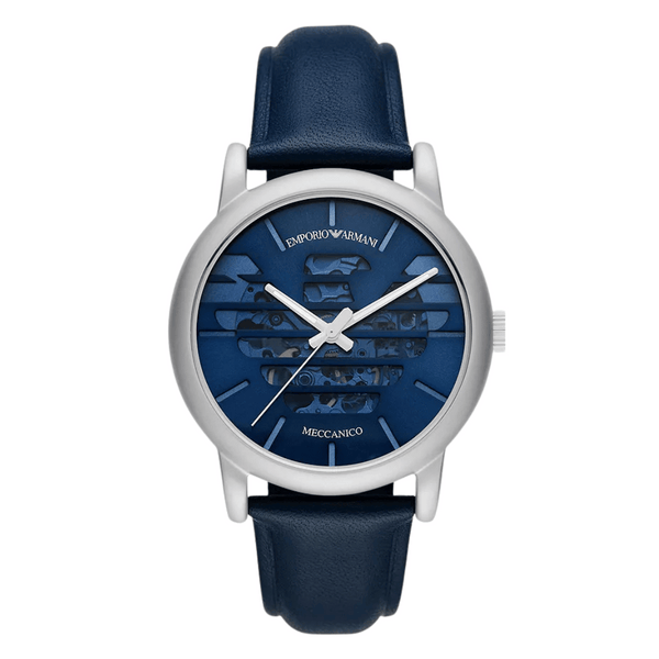 EMPORIO ARMANI Meccanico Blue Leather Strap Blue Dial Automatic Watch for Gents - AR60030