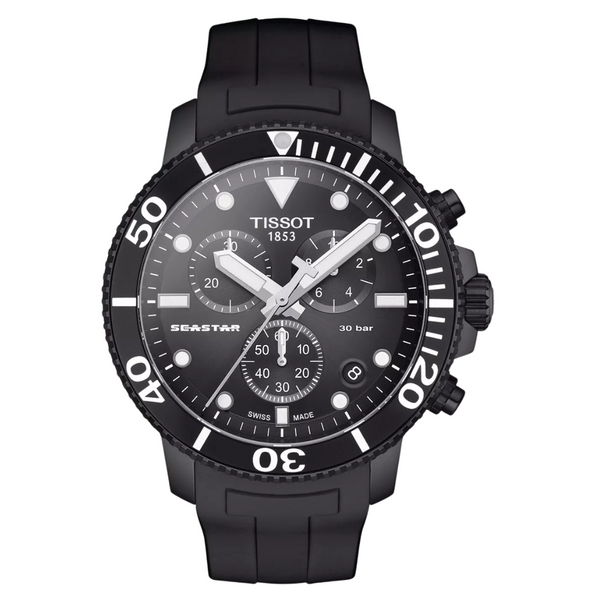 Tissot Seastar 1000 Black Rubber Strap Black Dial Chronograph Quartz Watch for Men's - T120.417.37.051.02