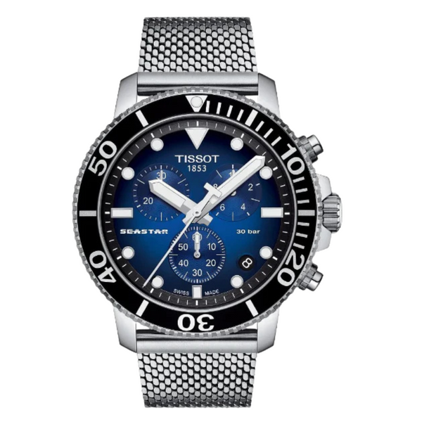 Tissot Seastar 1000 Silver Mesh Bracelet Two-tone Dial Chronograph Quartz Watch for Men's - T120.417.11.041.02