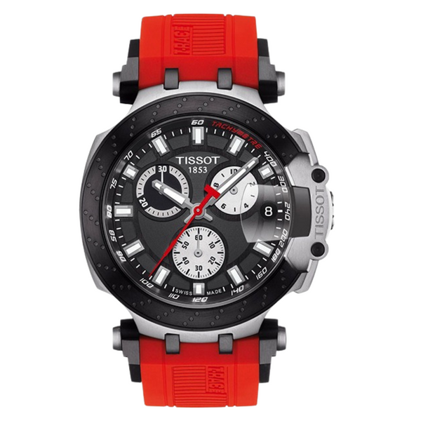 Tissot T-Race Red Rubber Strap Black Dial Chronograph Quartz Watch for Men's - T115.417.27.051.00