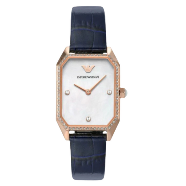 EMPORIO ARMANI Gioia Blue Leather Strap Silver Dial Quartz Watch for Ladies - AR11466