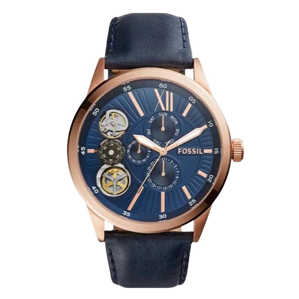 Fossil Flynn Blue Leather Strap Blue Dial Automatic Watch for Gents - BQ2219