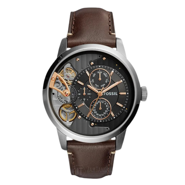 Fossil Townsman Dark Brown Leather Strap Black Dial Automatic Watch for Gents - ME1163