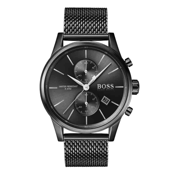 HUGO BOSS Jet Black Mesh Bracelet Black Dial Chronograph Quartz Watch for Gents - 1513769