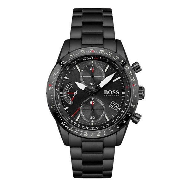 HUGO BOSS Aero Black Stainless Steel Black Dial Chronograph Quartz Watch for Gents - 1513771