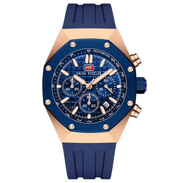 Mini Focus Blue Silicone Strap Strap Blue Dial Chronograph Quartz Watch for Gents - MF0417G-02