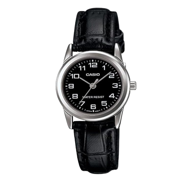 Casio Black Leather Strap Black Dial Quartz Watch for Gents - LTP-V001L-1BUDF