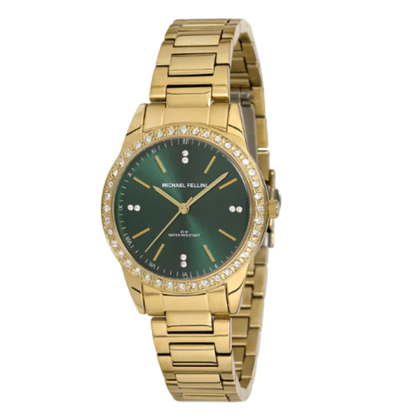 Michael Fellini Gold Stainless Steel Green Dial Quartz Watch for Ladies - MF2228-3