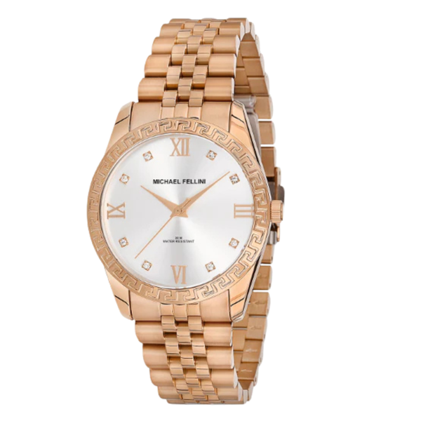 Michael Fellini Rose Gold Stainless Steel Silver Dial Quartz Watch for Ladies - MF2268-6