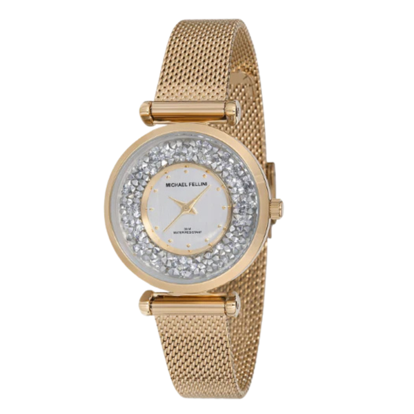 Michael Fellini Gold Mesh Bracelet Silver Dial Quartz Watch for Ladies - MF2234-2