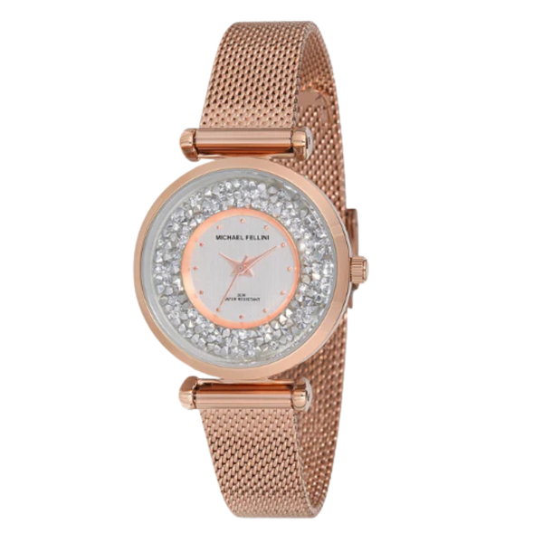 Michael Fellini Rose Gold Mesh Bracelet Silver Dial Quartz Watch for Ladies - MF2234-3