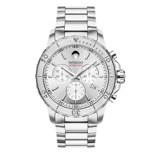 Movado 800 Series Silver Stainless Steel Silver Dial Chronograph Quartz Watch for Gents - 2600111
