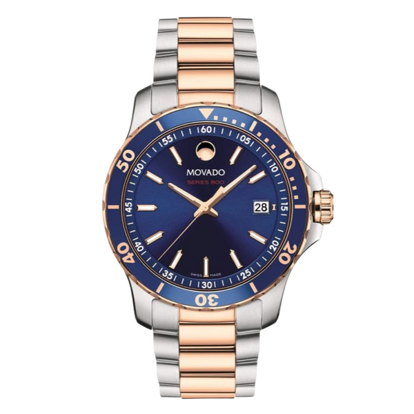 Movado 800 Series Two-Tone Stainless Steel Blue Dial Quartz Watch for Gents - 2600149
