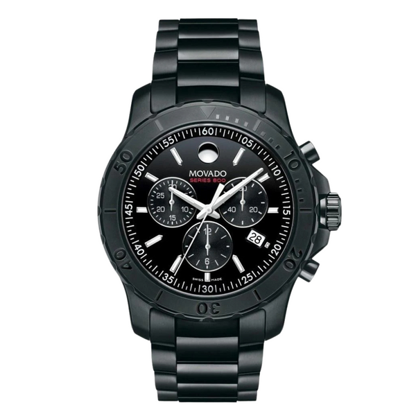 Movado 800 Series Black Stainless Steel Black Dial Chronograph Quartz Watch for Gents - 2600119