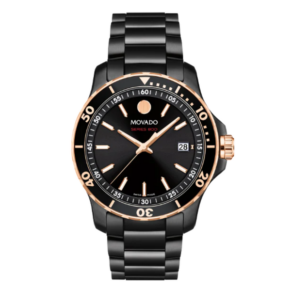 Movado 800 Series Black Stainless Steel Black Dial Quartz Watch for Gents - 2600162