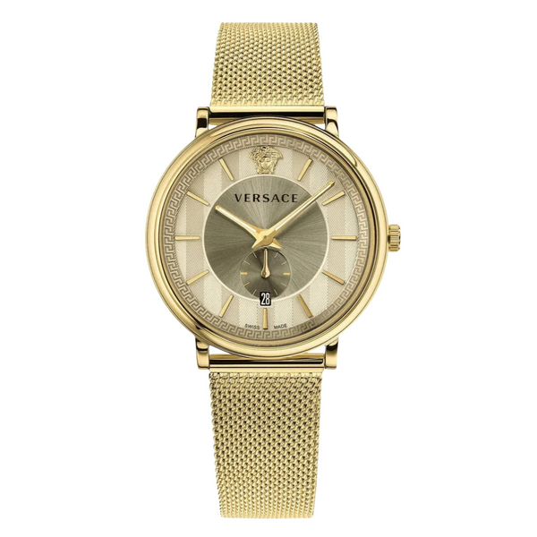 Versace V-Circle Gold Mesh Bracelet Gold Dial Quartz Watch for Gents - VBQ070017