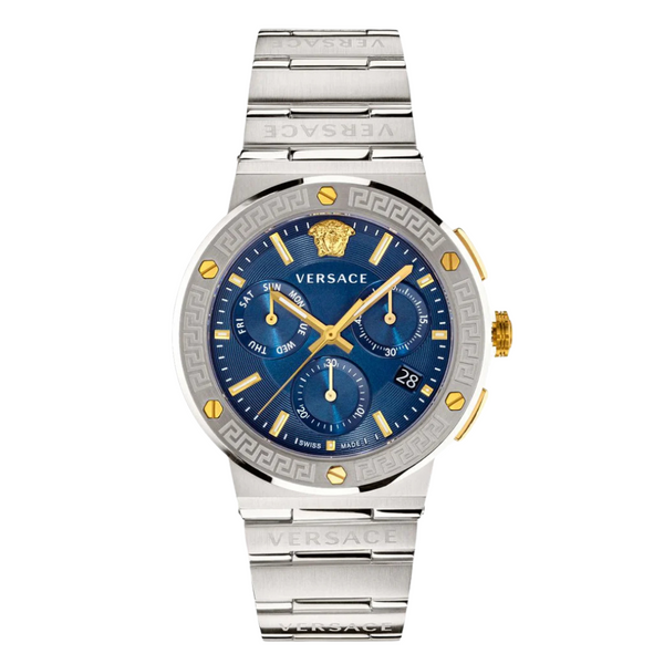 Versace Grace Logo Silver Stainless Steel Blue Dial Chronograph Quartz Watch for Gents - VEZ900221
