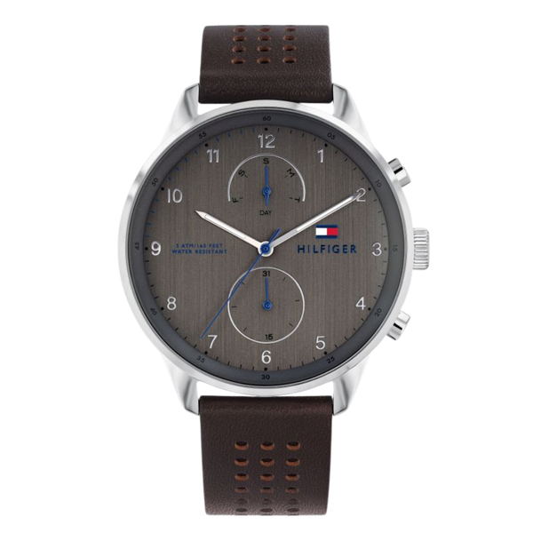 Tommy Hilfiger Chase Brown leather strap Grey Dial Chronograph Quartz Watch for Gents - 1791579