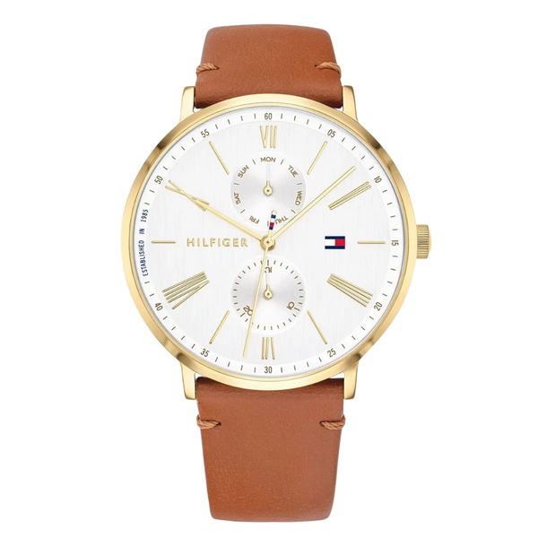 Tommy Hilfiger Jenna Brown Leather Strap White Dial Quartz Watch for Ladies - 1782073