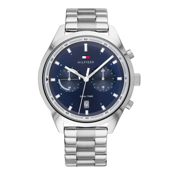 Tommy Hilfiger Bennett Silver Stainless Steel Blue Dial Chronograph Quartz Watch for Gents - 1791725