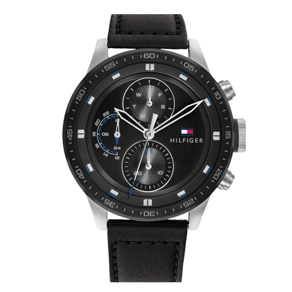 Tommy Hilfiger Trent Black Leather Strap Black Dial Chronograph Quartz Watch for Gents - 1791810
