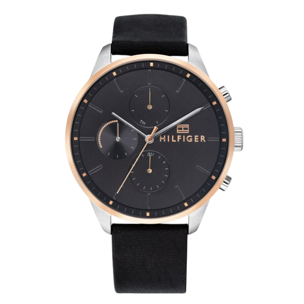 Tommy Hilfiger Chase Black Leather Strap Black Dial Chronograph Quartz Watch for Gents - 1791488
