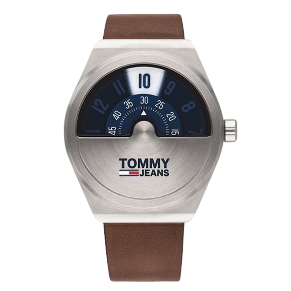 Tommy Hilfiger Monogram Pop Brown Leather Strap Blue Dial Quartz Watch for Gents - 1791772