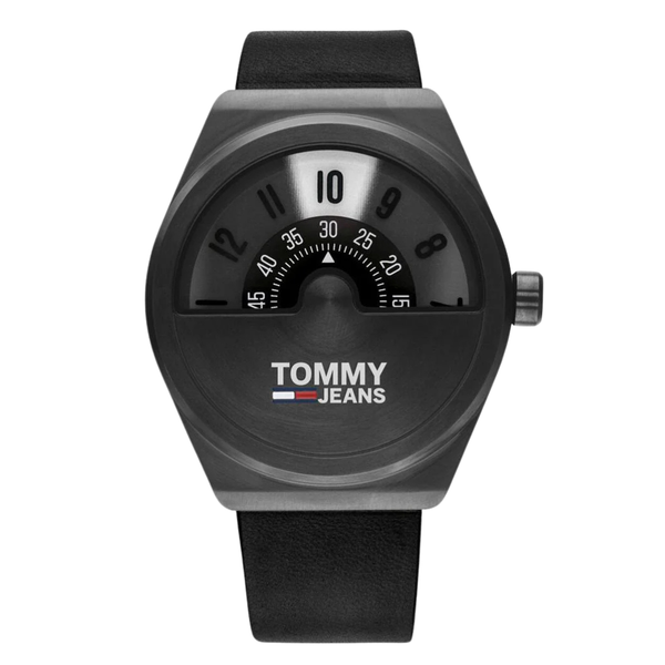 Tommy Hilfiger Monogram Pop Black Leather Strap Black Dial Quartz Watch for Gents - 1791773