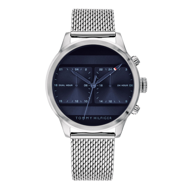 Tommy Hilfiger Icon Silver Mesh Bracelet Blue Dial Chronograph Quartz Watch for Gents - 1791596
