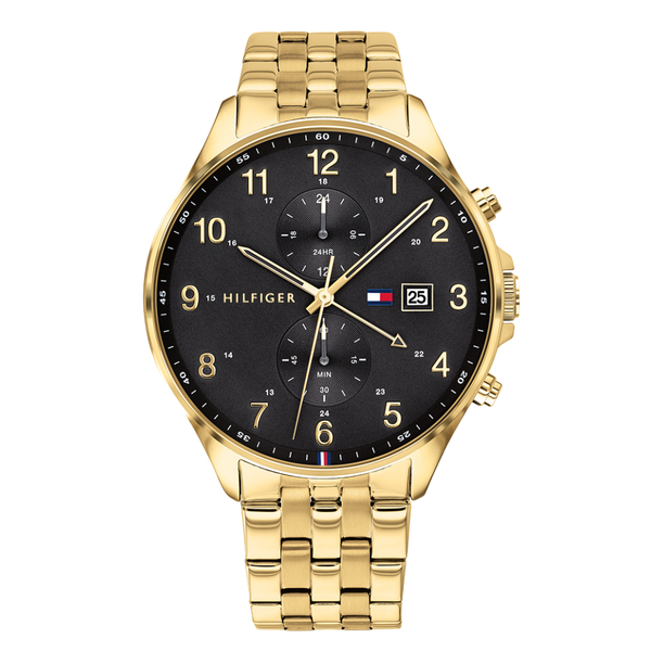 Tommy Hilfiger West Gold Stainless Steel Black Dial Chronograph Quartz Watch for Gents - 1791708