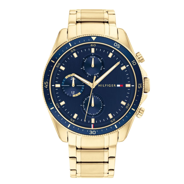 Tommy Hilfiger Parker Gold Stainless Steel Blue Dial Chronograph Quartz Watch for Gents - 1791834