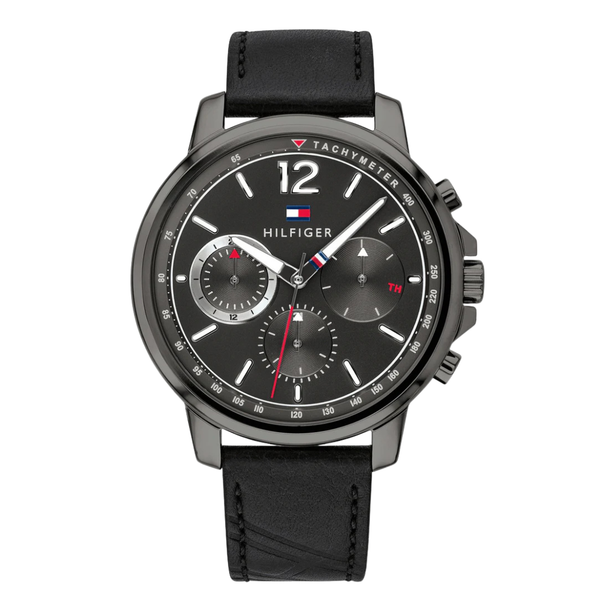 Tommy Hilfiger Landon Black Leather Strap Black Dial Chronograph Quartz Watch for Gents - 1791533