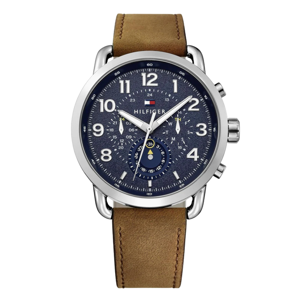 Tommy Hilfiger Briggs Brown Leather Strap Blue Dial Chronograph Quartz Watch for Gents - 1791424