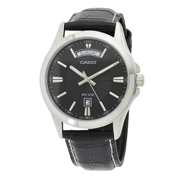 Casio Enticer Black Leather Strap Black Dial Quartz Watch for Gents - MTP-1381L-1AVDF