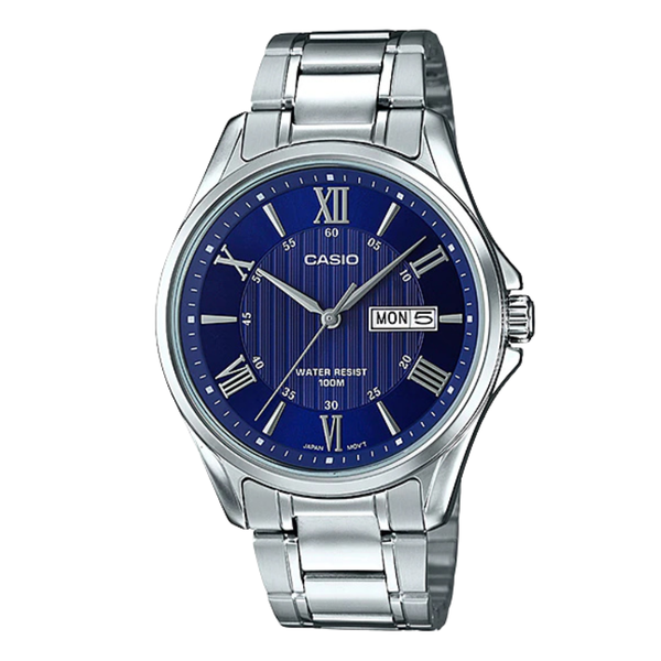 Casio Enticer Silver Stainless Steel Blue Dial Quartz Watch for Gents - MTP-1384D-2AVDF