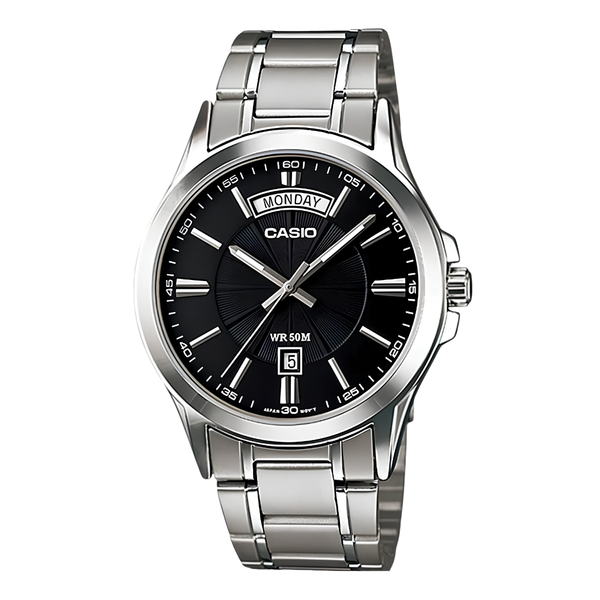 Casio Enticer Silver Stainless Steel Black Dial Quartz Watch for Gents - MTP-1381D-1AVDF
