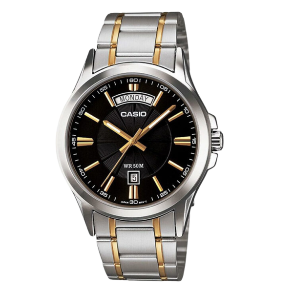 Casio General Two-tone Stainless Steel Black Dial Quartz Watch for Gents - MTP-1381G-1AVDF