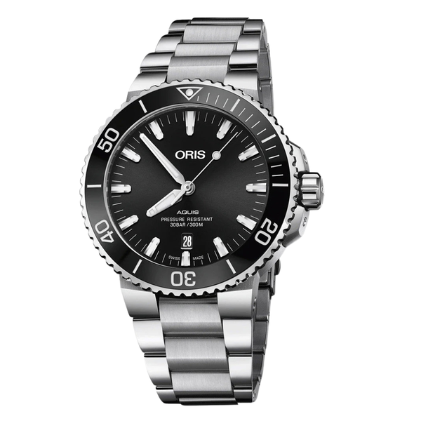 Oris Aquis Date Silver Stainless Steel Black Dial Automatic Watch for Gents - 01.733.7730.4134
